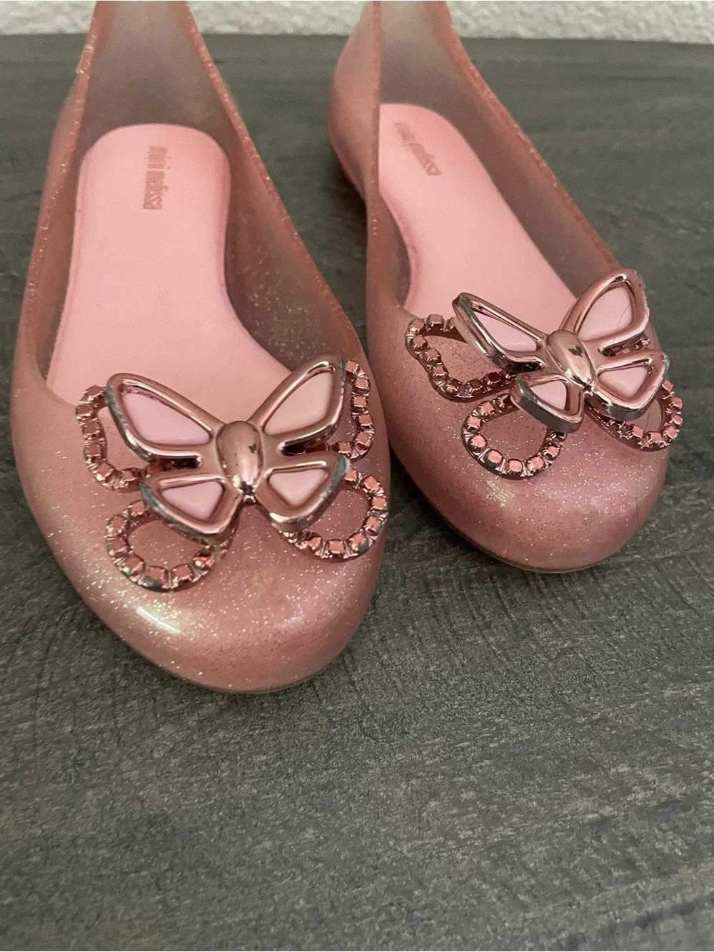 Mini Melissa Pink Glitter Butterfly Jelly Flats